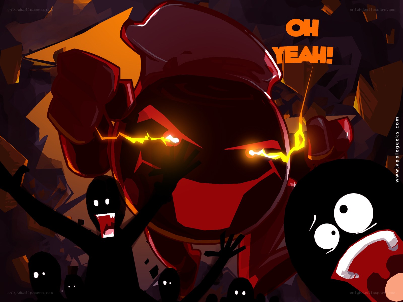 red robot with glowing eyes