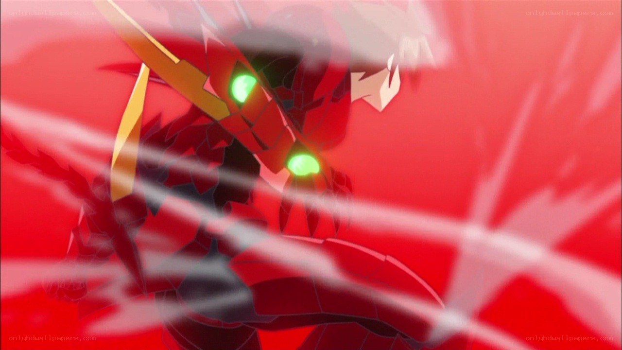 red robot with green eyes