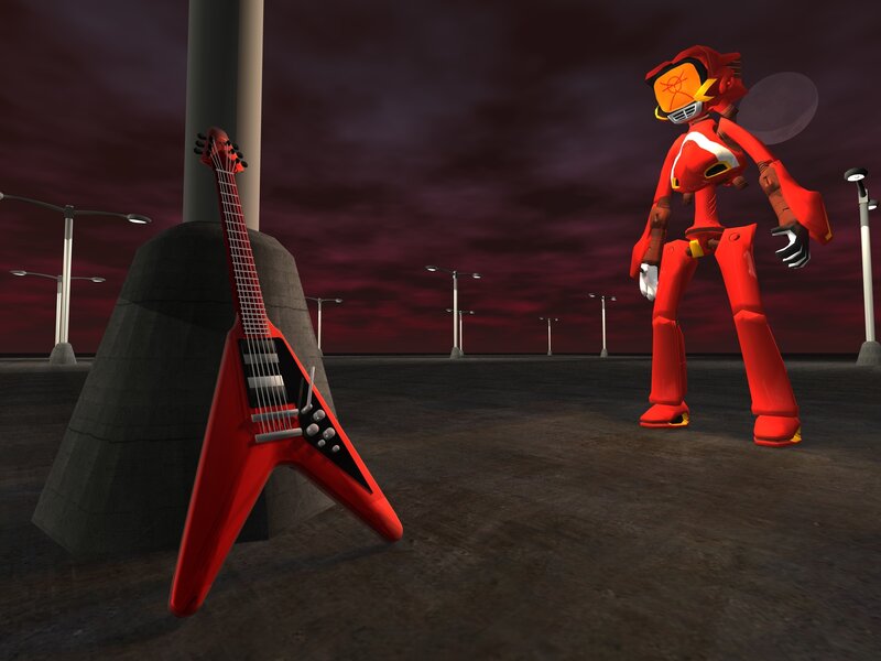 Red Robot with Guitar — Dramatic