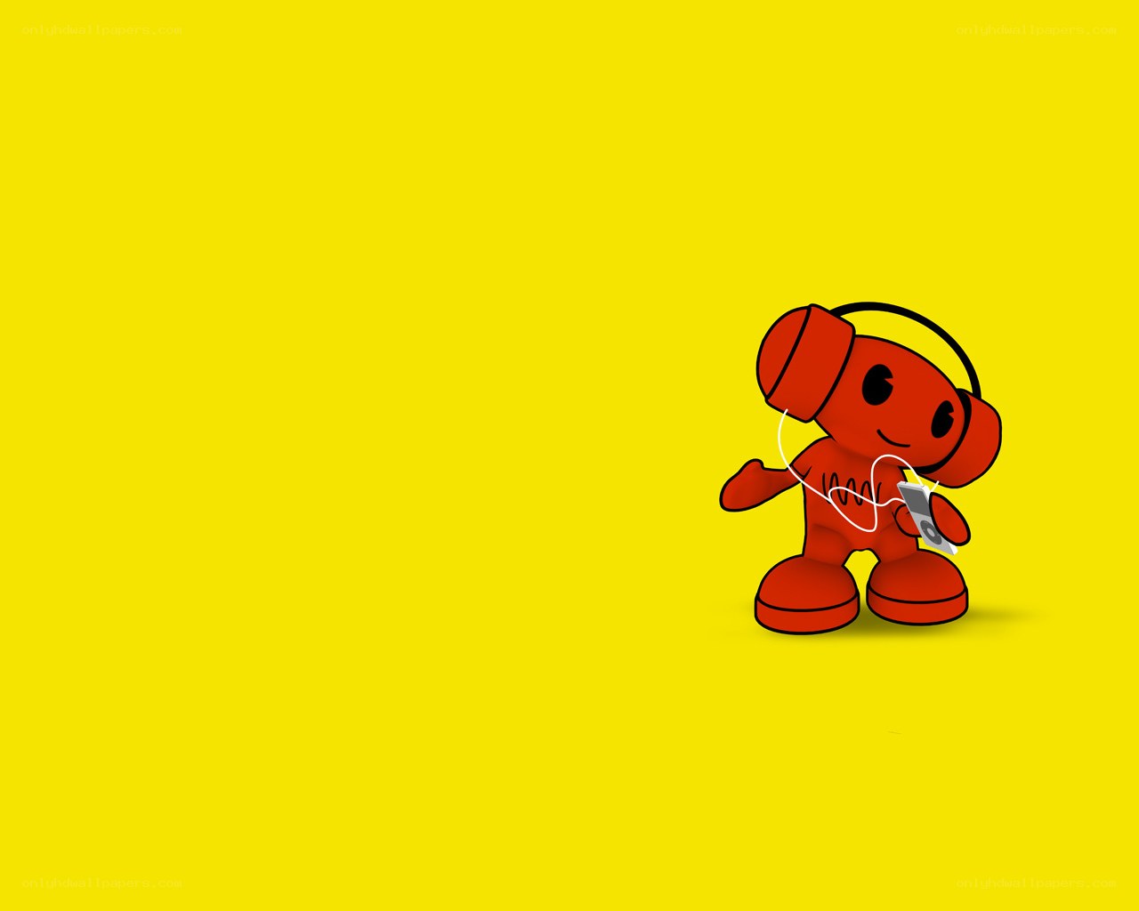 red robot with headphones