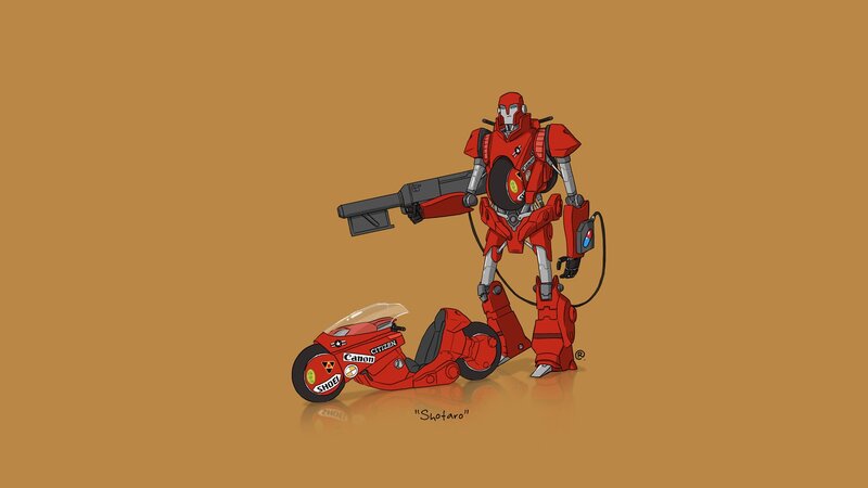 Red Robot with Motorcycle