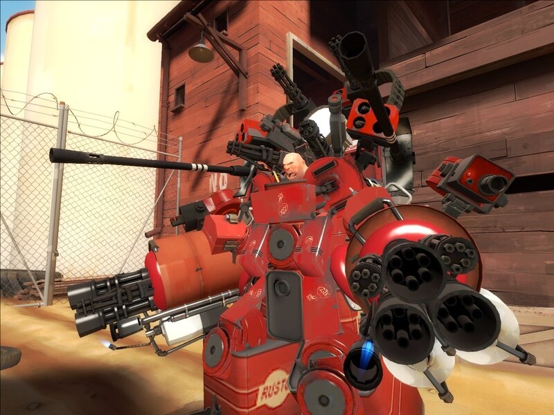 Red robot with multiple weapons