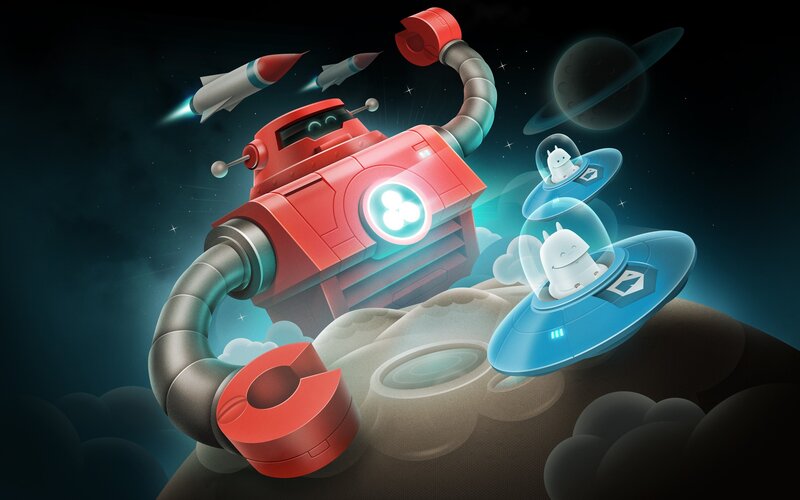 Red Robot with Rockets