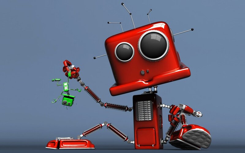 Red robot with system failure