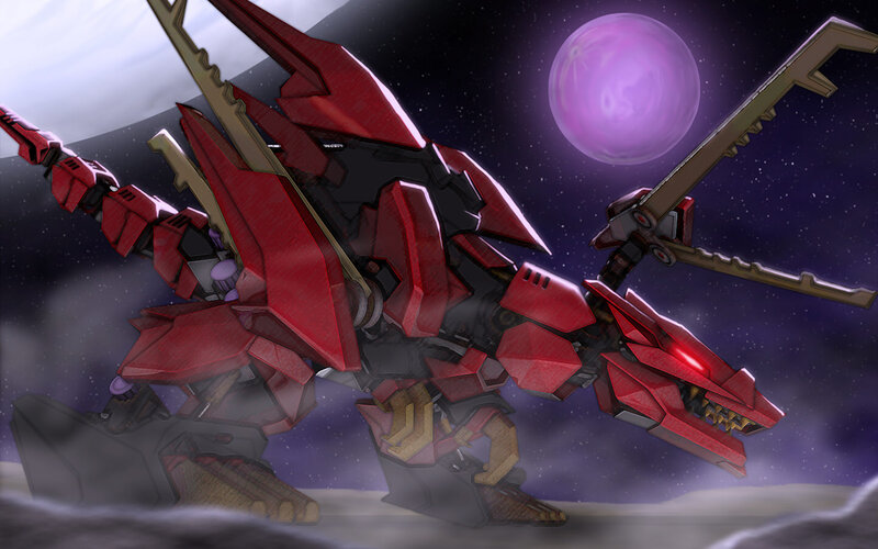 Red Robotic Dinosaur — Dramatic
