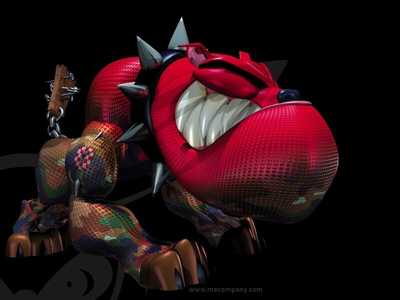 red robotic dog with guitar