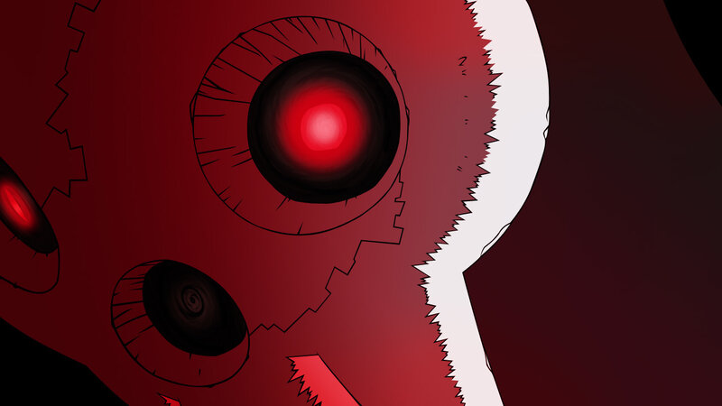 red robotic eye close-up