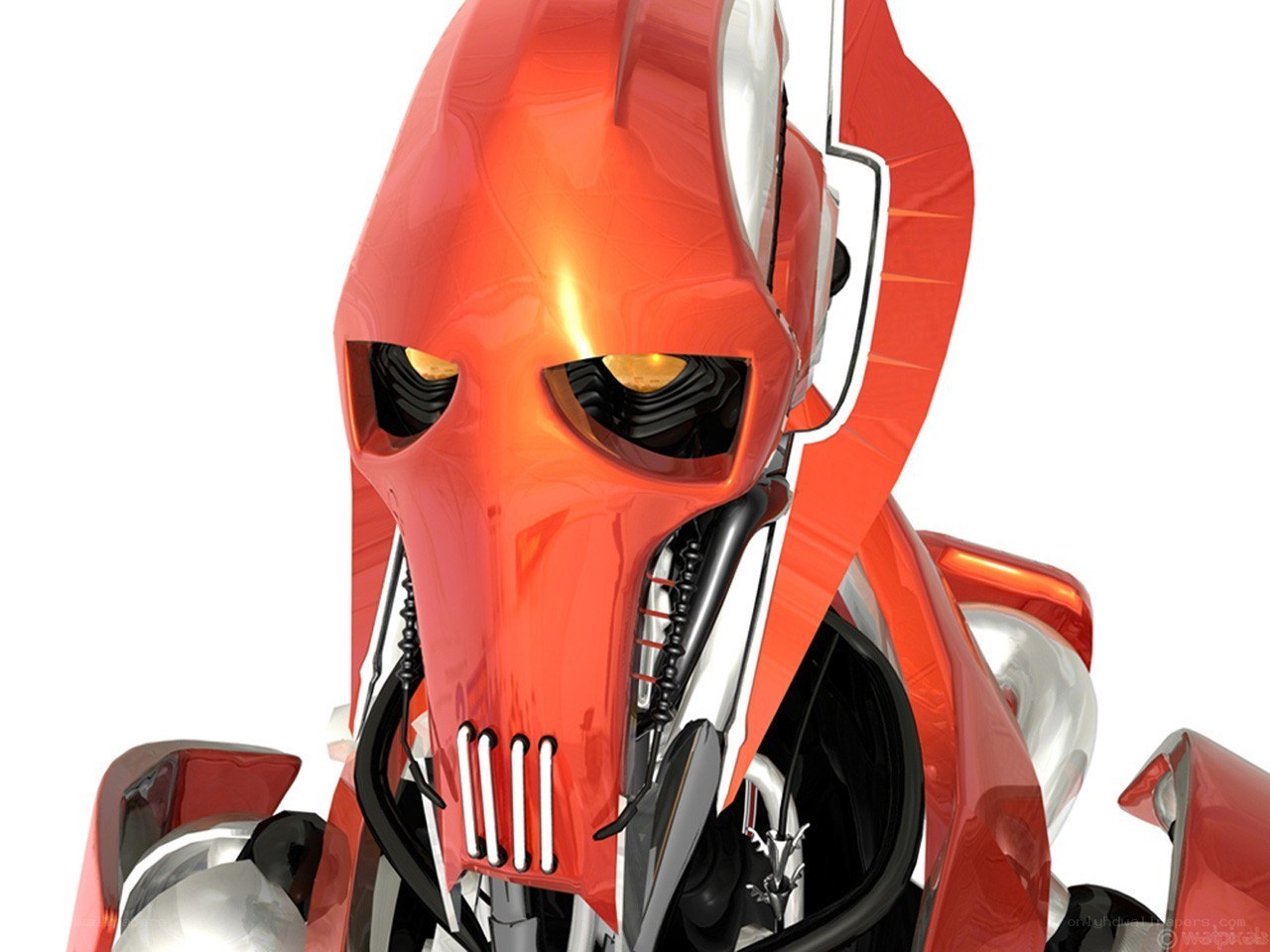 red robotic helmet close-up