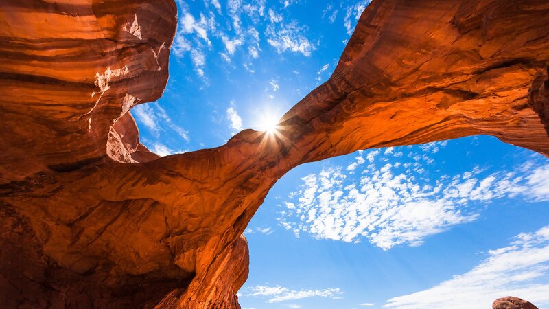 Red Rock Arch Formation — Orange, Dramatic, Afternoon