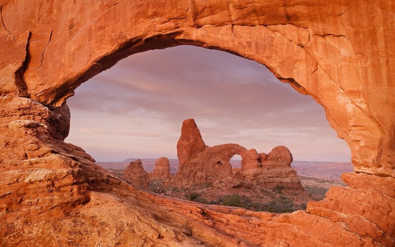 Red Rock Arch Formation — Orange, Serene, Sunset