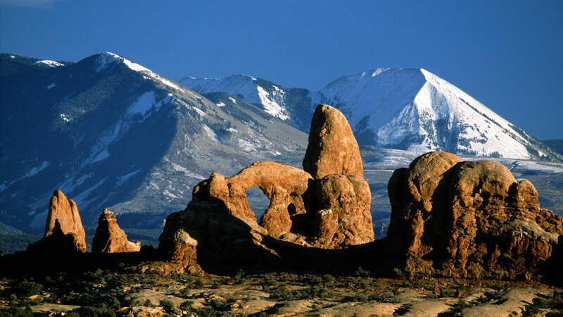 Red Rock Arches and Mountains