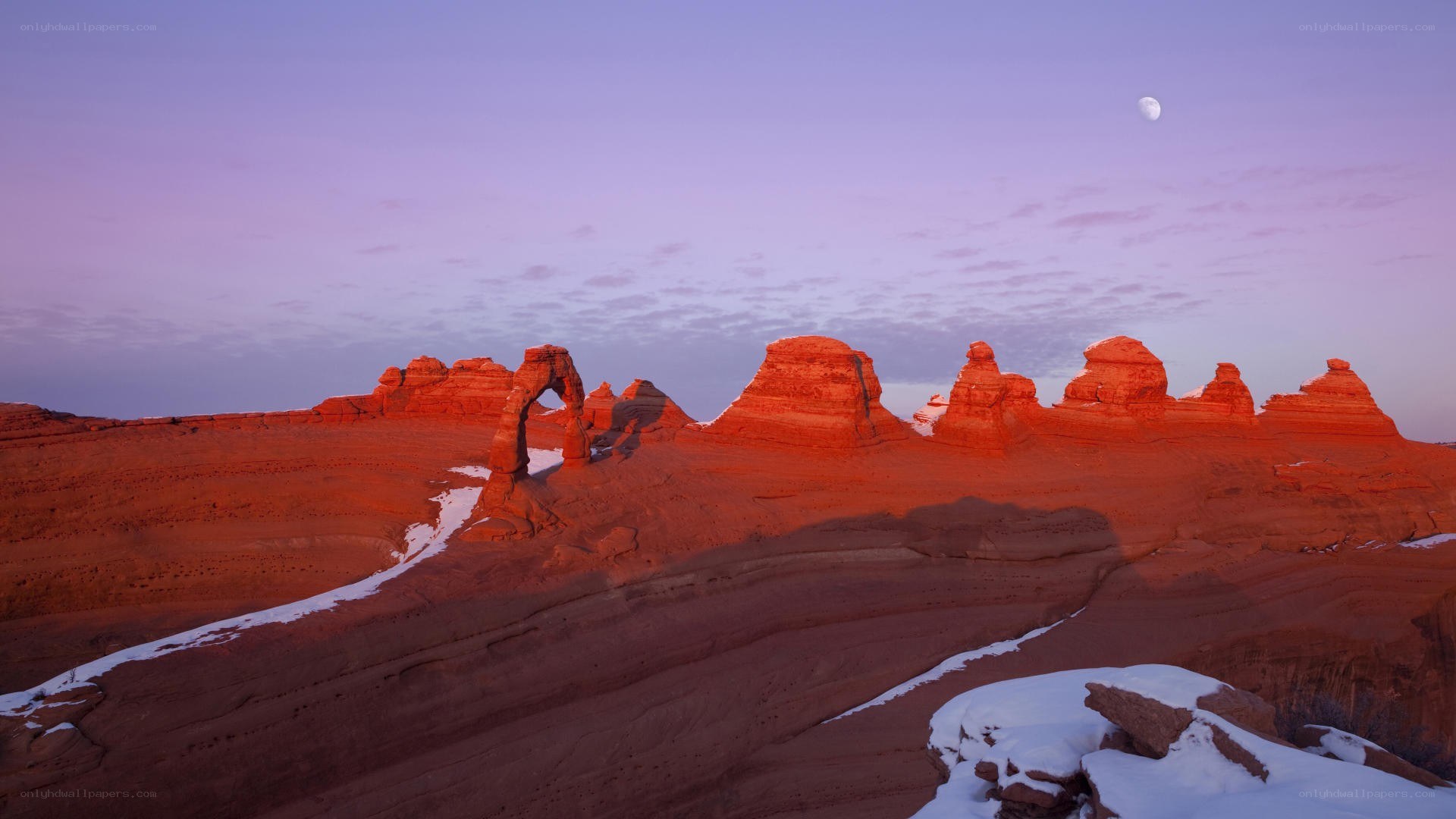 Red rock arches at dusk