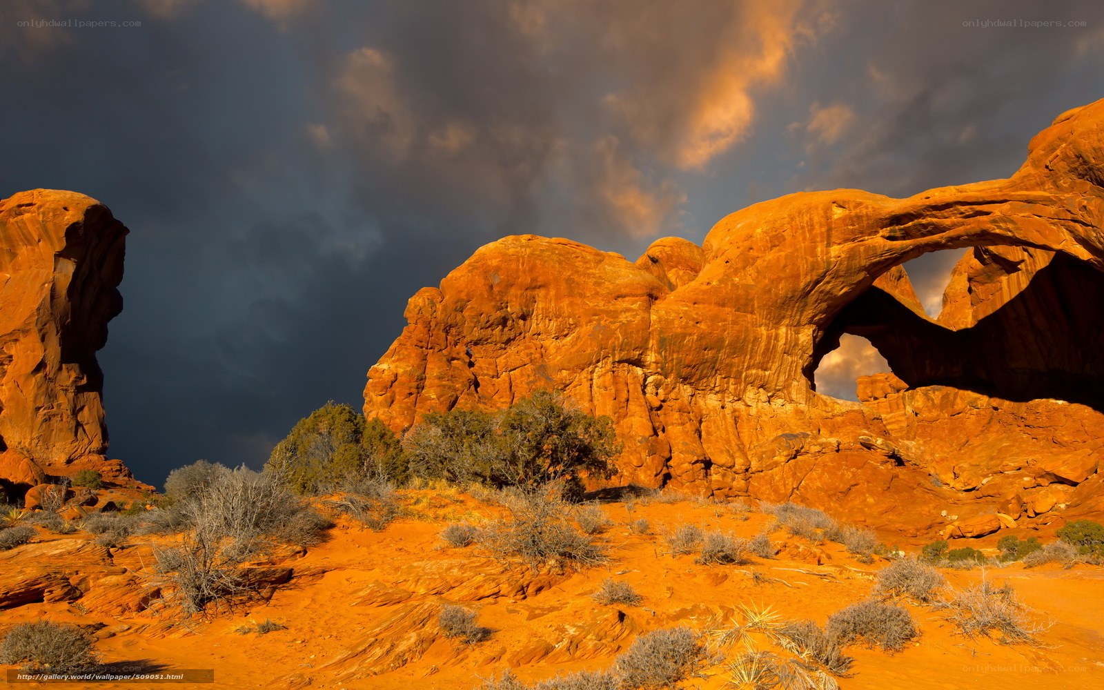 Red rock arches at sunset