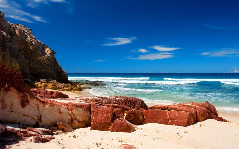 Red Rock Beach — Blue, Serene, Afternoon, Photograph