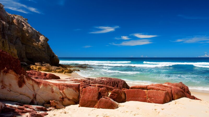 Red Rock Beach — Blue, Serene, Afternoon