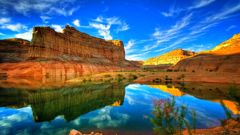 Red Rock Canyon Lake — Blue, Serene, Sunset, Photograph, Sky