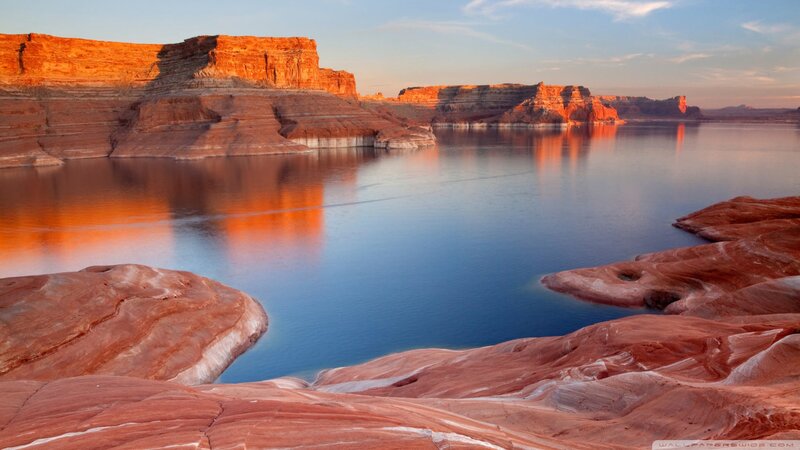 Red Rock Canyon Lake — Blue, Serene, Sunset