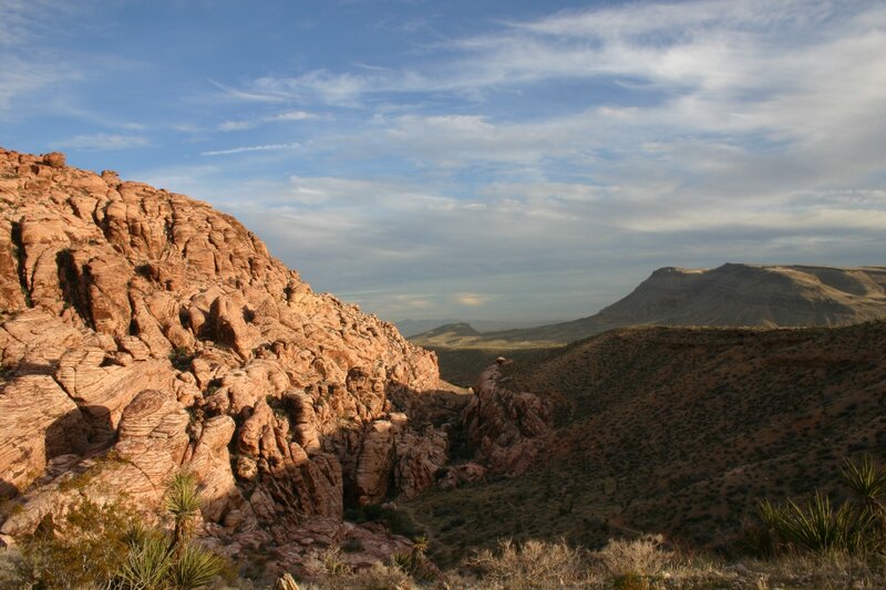Red Rock Canyon Landscape — Blue, Serene, Afternoon, Photograph, Mountains, Sky, Joshua Tree