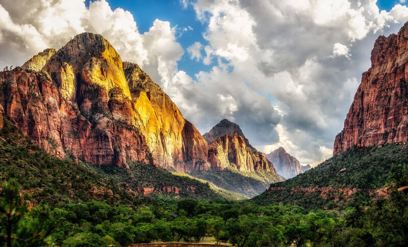 Red Rock Canyon Landscape — Dramatic, Afternoon, Photograph, Mountains, Trees