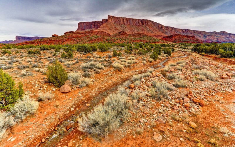Red Rock Canyon Landscape — Dramatic, Afternoon, Photograph, Stream