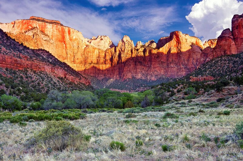 Red Rock Canyon Landscape — Dramatic, Sunset, Photograph, Mountains, Trees