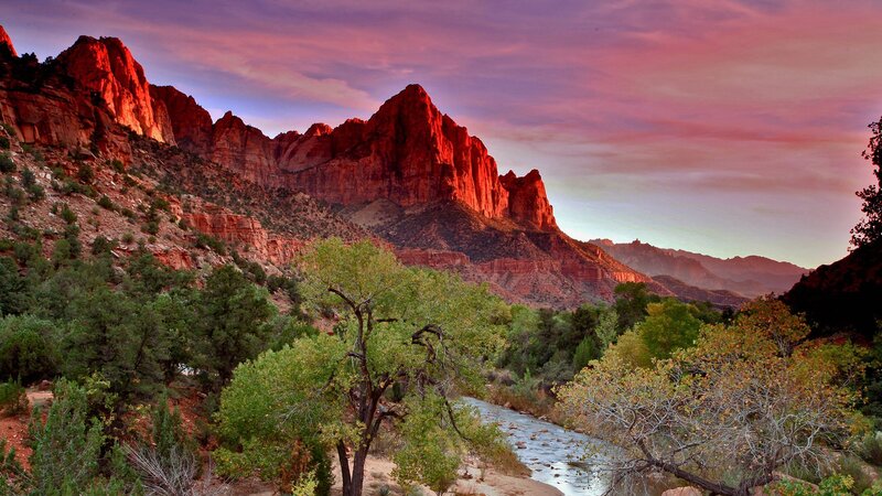 Red Rock Canyon Landscape — Dramatic, Sunset, Photograph, River