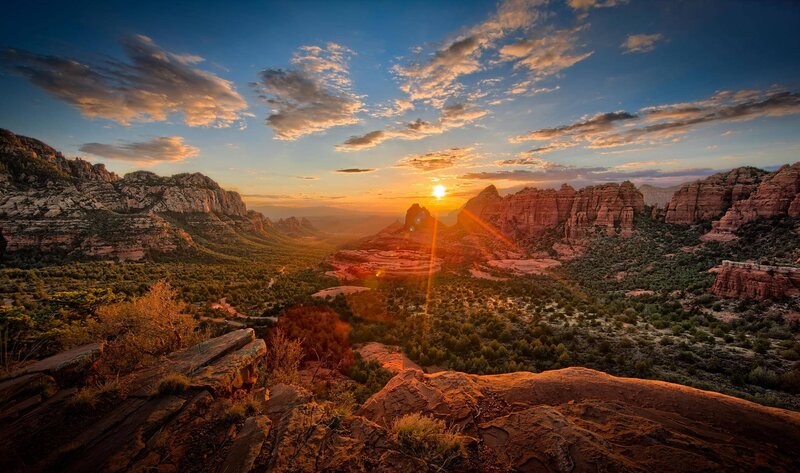 Red Rock Canyon Landscape — Orange, Dramatic, Sunset, Photograph, Mountains