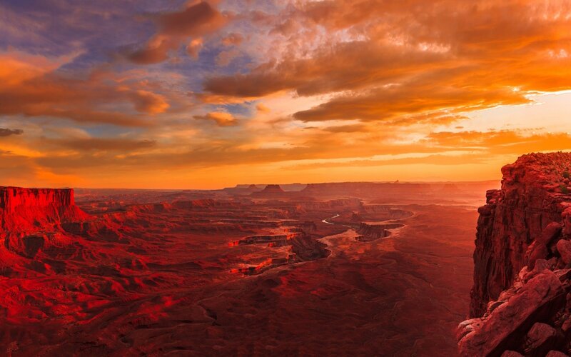 Red Rock Canyon Landscape — Orange, Dramatic, Sunset, Photograph, River