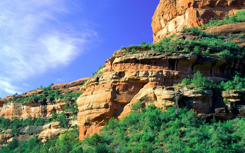 Red Rock Canyon — Serene, Afternoon, Photograph, Green Shrubs