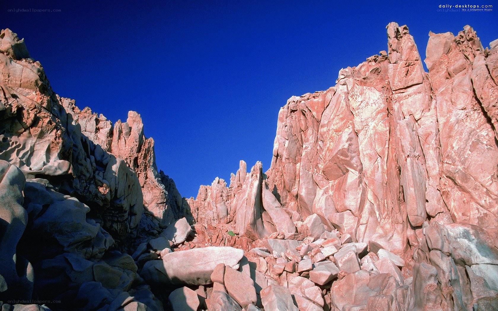 Red rock canyon under blue sky
