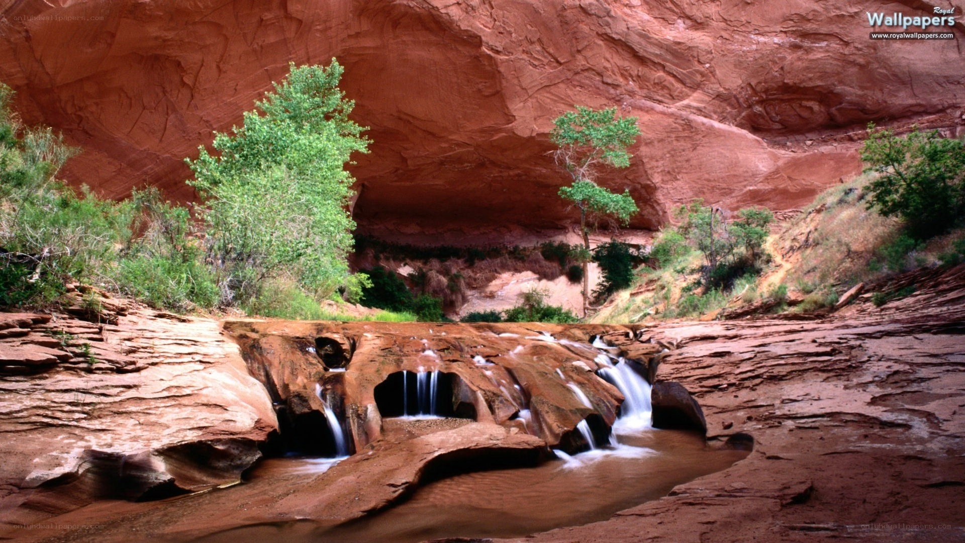 Red rock canyon waterfall