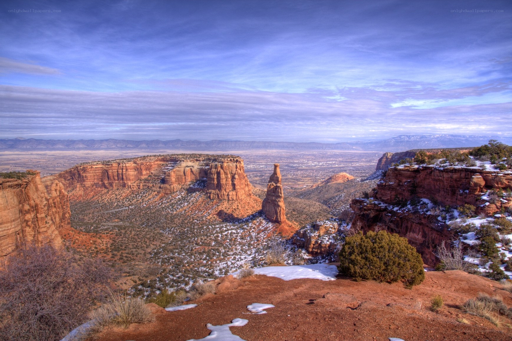Red rock canyon with snow