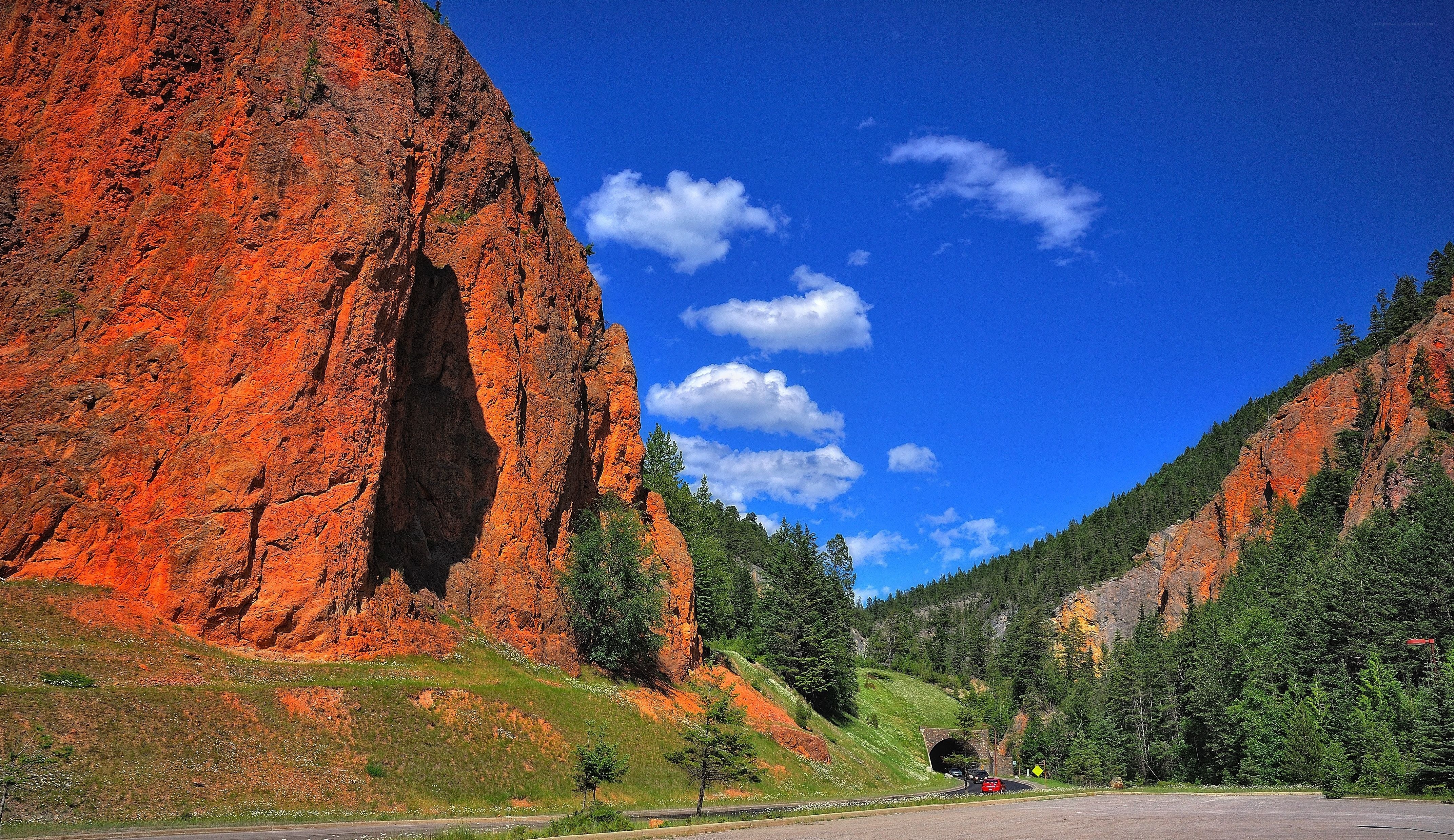 Red rock canyon with tunnel