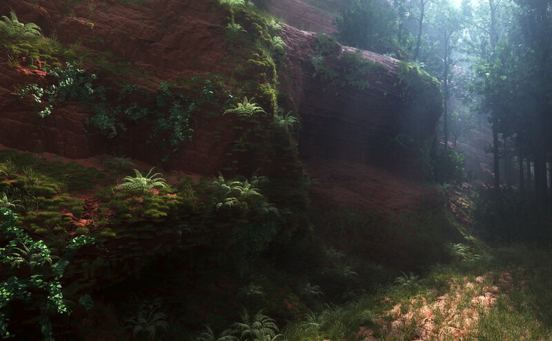 Red Rock Cliff with Ferns