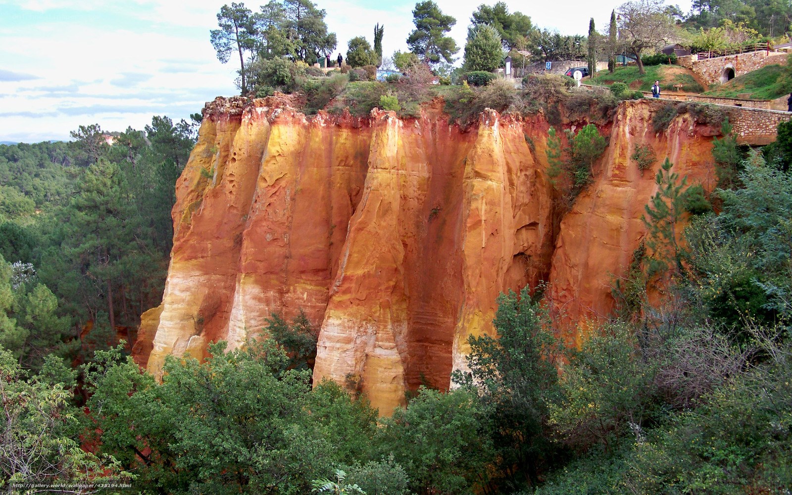 Red rock cliffs in a forest