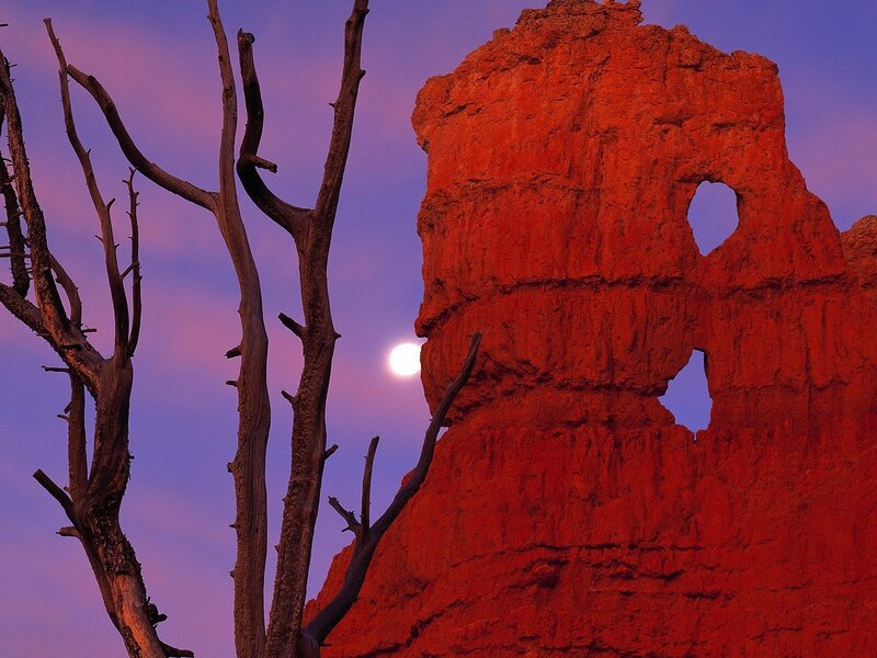 Red rock formation at dusk