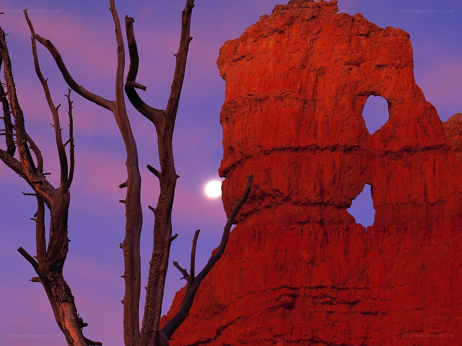 Red rock formation at dusk