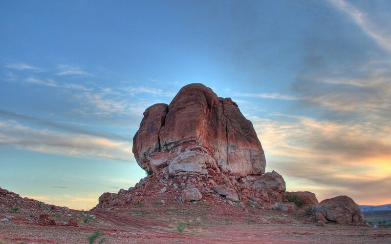 Red rock formation at sunset