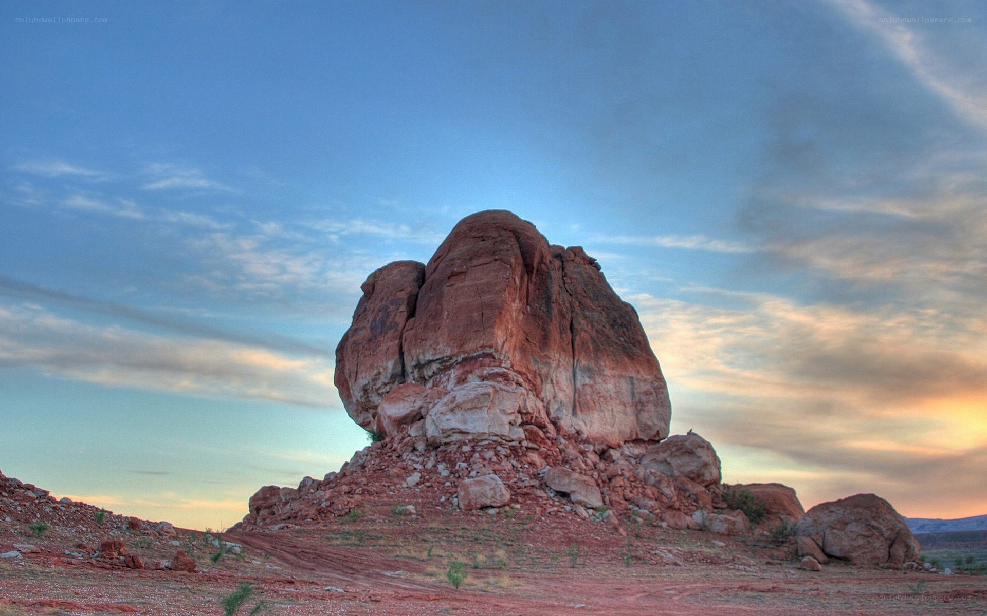 Red rock formation at sunset
