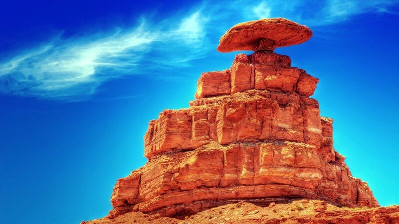 Red Rock Formation — Blue, Dramatic, Afternoon, Photograph, Sky, Clouds