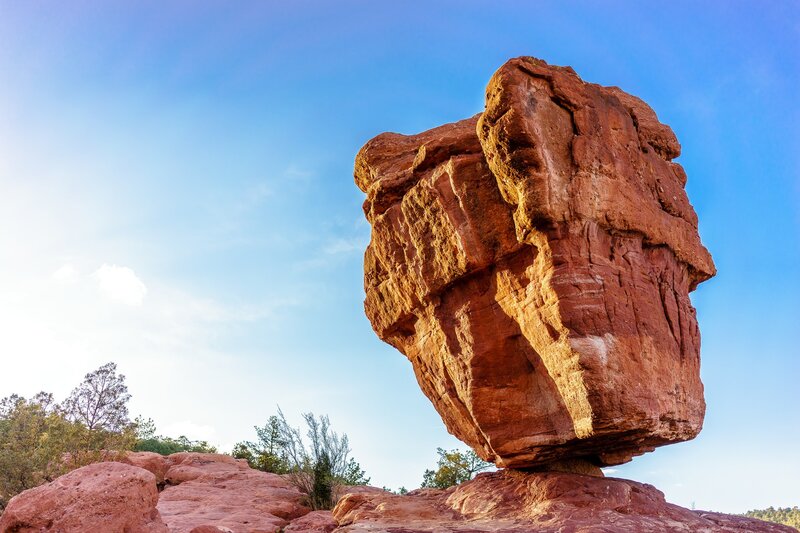 Red Rock Formation — Blue, Dramatic, Afternoon, Photograph, Sky, Trees
