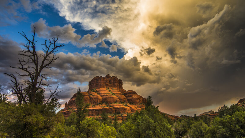 Red Rock Formation — Blue, Dramatic, Sunset, Photograph, Clouds