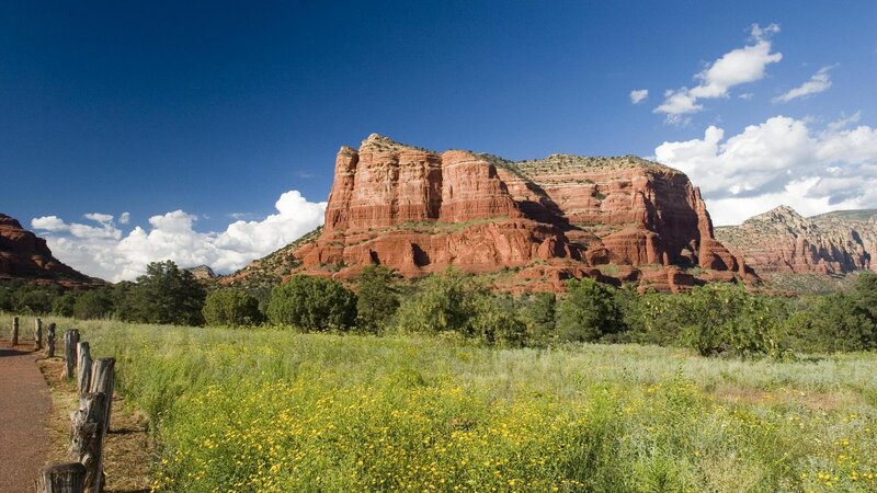 Red Rock Formation — Blue, Serene, Afternoon, Photograph, Trees