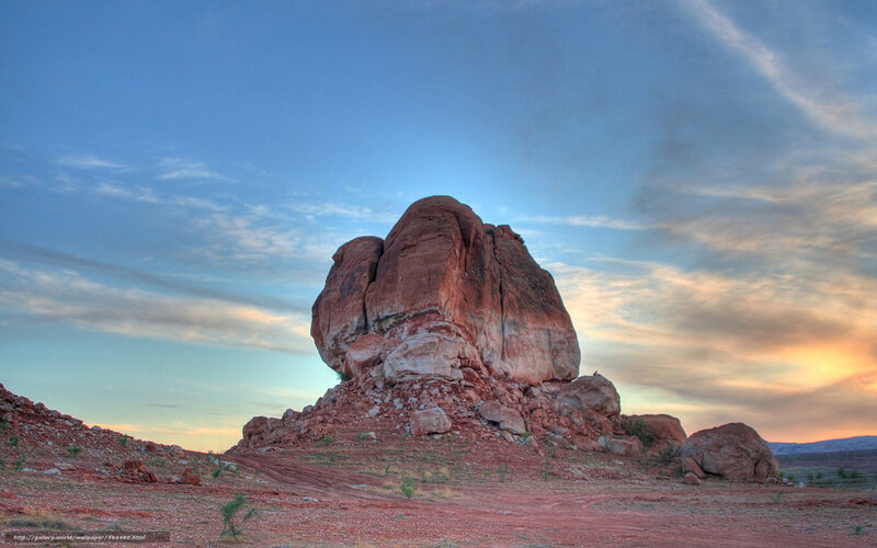 Red Rock Formation — Blue, Serene, Sunset, Photograph, Sky, Clouds