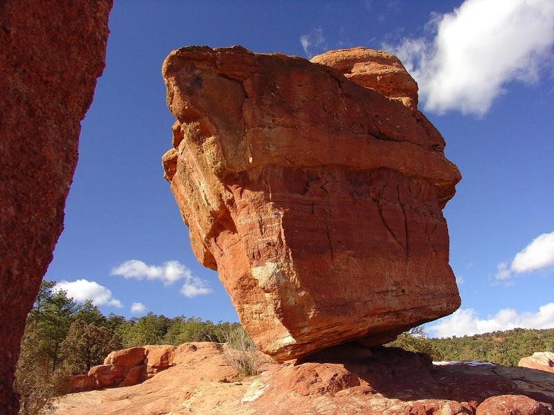 Red Rock Formation — Dramatic, Afternoon, Photograph, Sky, Trees, Clouds