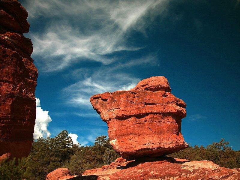 Red Rock Formation — Dramatic, Afternoon, Photograph, Sky, Trees