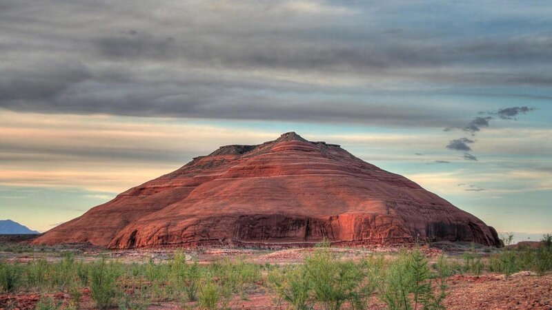 Red Rock Formation — Dramatic, Sunset, Photograph, Sky, Plants