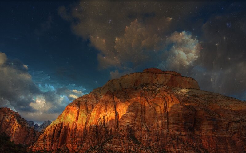 Red Rock Formation — Orange, Dramatic, Night