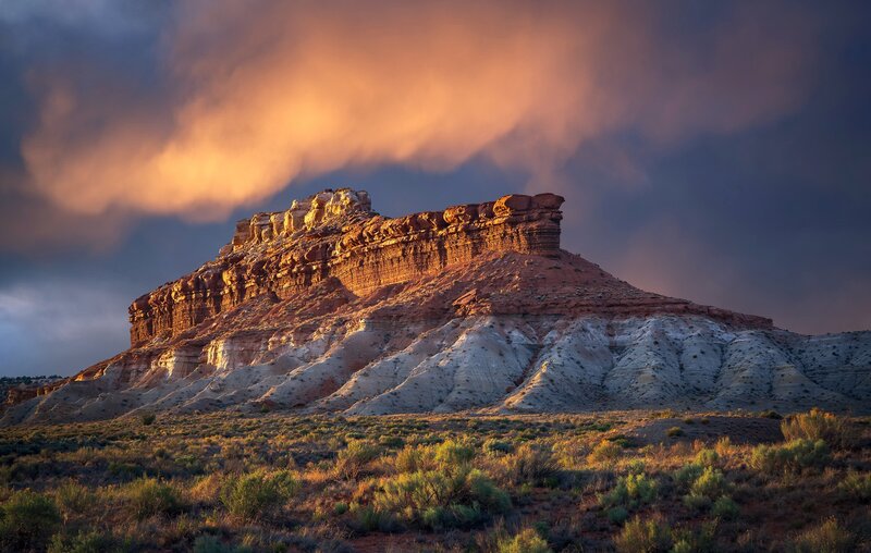Red Rock Formation — Orange, Dramatic, Sunset, Photograph, Clouds, Desert