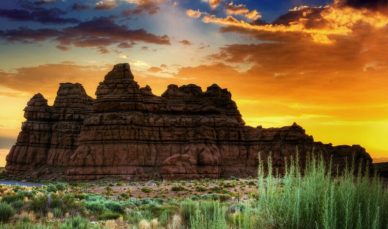 Red Rock Formation — Orange, Dramatic, Sunset, Photograph, Sky